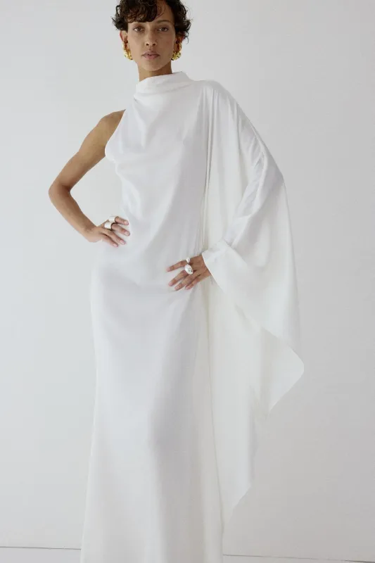 ODALUNA MAXI DRESS IN IVORY SATIN made by De La Vali