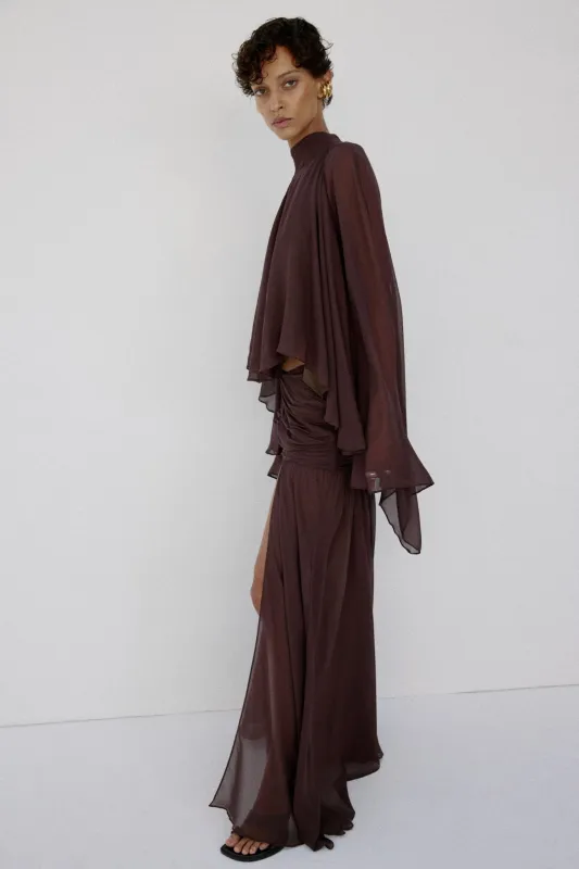 MIA TOP IN UMBER BROWN GEORGETTE made by De La Vali