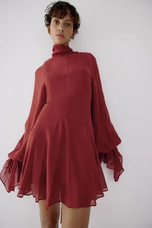 CASIMIRO MINI DRESS IN BURNT RED GEORGETTE made by De La Vali