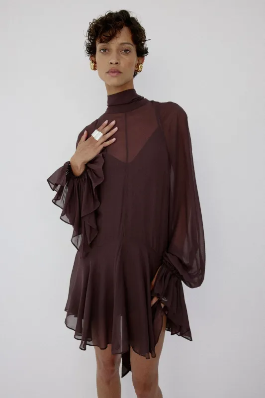 CASIMIRO MINI DRESS IN UMBER BROWN GEORGETTE made by De La Vali