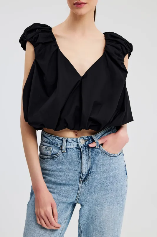 AERIN V NECK BUBBLE TOP sold by Caroline Constas