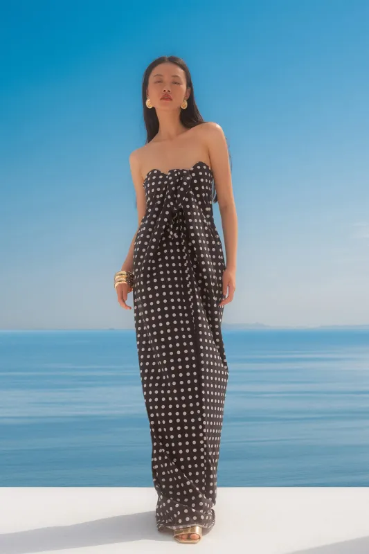 KAIA TIE FRONT STRAPLESS COLUMN GOWN made by Caroline Constas