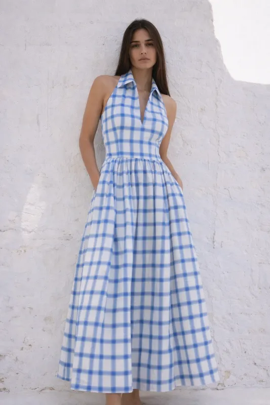 AYA COLLARED OPEN BACK MIDI DRESS made by Caroline Constas