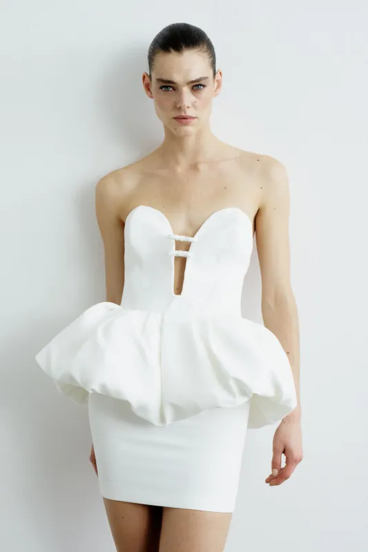 LIA PEPLUM MINI IN TEMPLE WHITE sold by The New Arrivals Ilkyaz Ozel