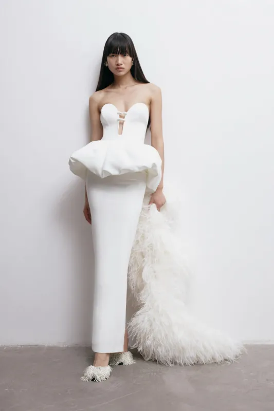 LIA PEPLUM DRESS IN TEMPLE WHITE sold by The New Arrivals Ilkyaz Ozel