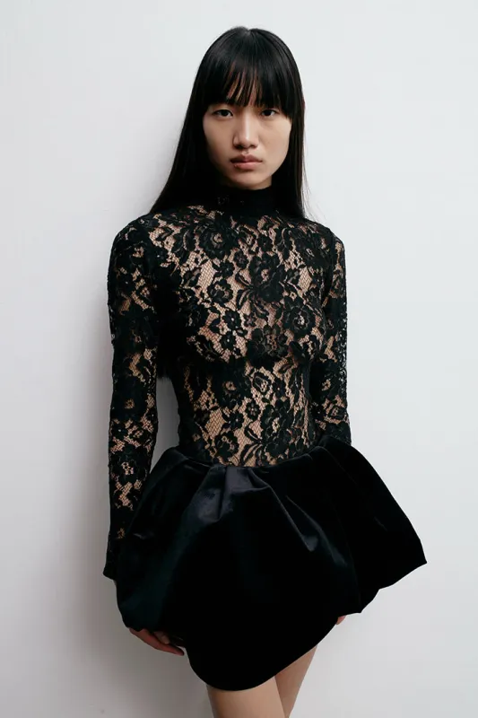 CATROUX MINI PEPLUM DRESS IN DERRIÈRE NOIR sold by The New Arrivals Ilkyaz Ozel