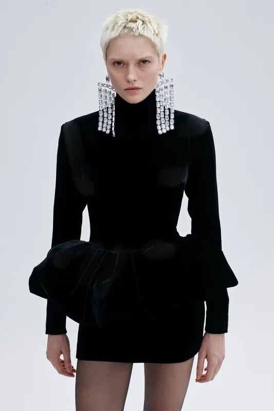 CATROUX MINI PEPLUM DRESS IN IMPÉRIAL NOIR sold by The New Arrivals Ilkyaz Ozel