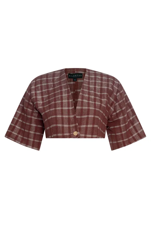 Brown Ano Woven Cropped Top made by KILENTAR