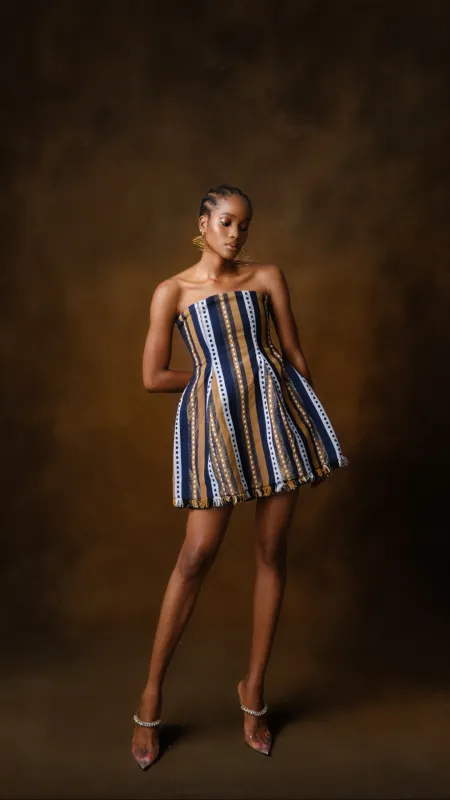 Ise Striped Strapless Mini Dress made by KILENTAR