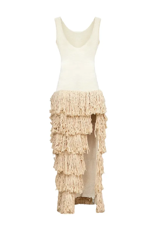 Layo Fringe Split Maxi Dress sold by KILENTAR