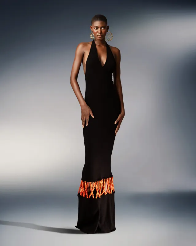 Efe Orange Beaded Maxi Dress made by KILENTAR