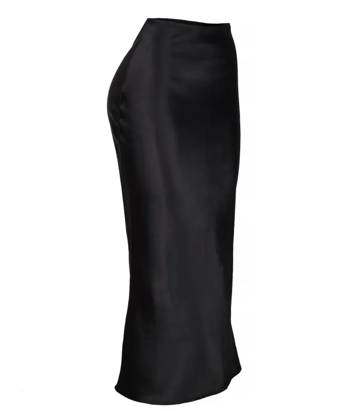 Black Satin Midi Skirt made by KILENTAR