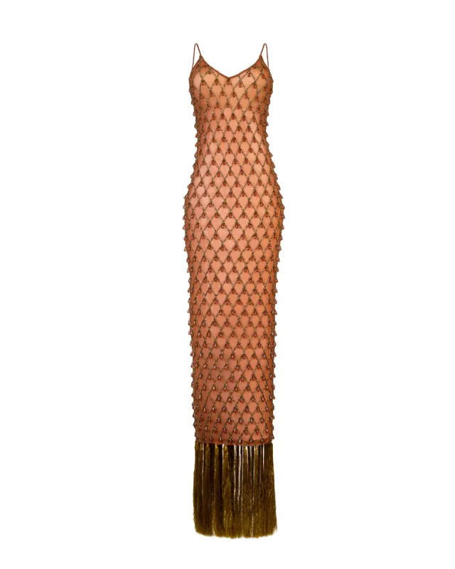 Desi Beaded Fringe Maxi Dress made by KILENTAR