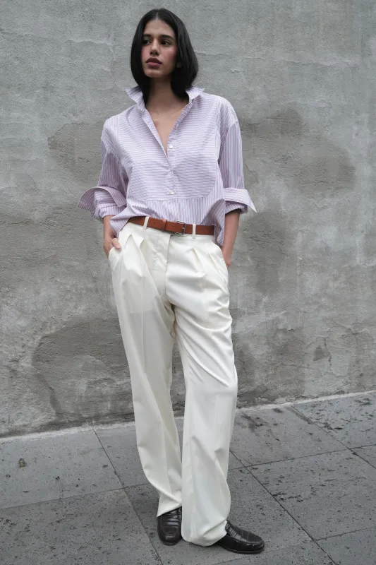 CROPPED INES OVERSIZED TUXEDO SHIRT IN RED STRIPE sold by Chava Studio