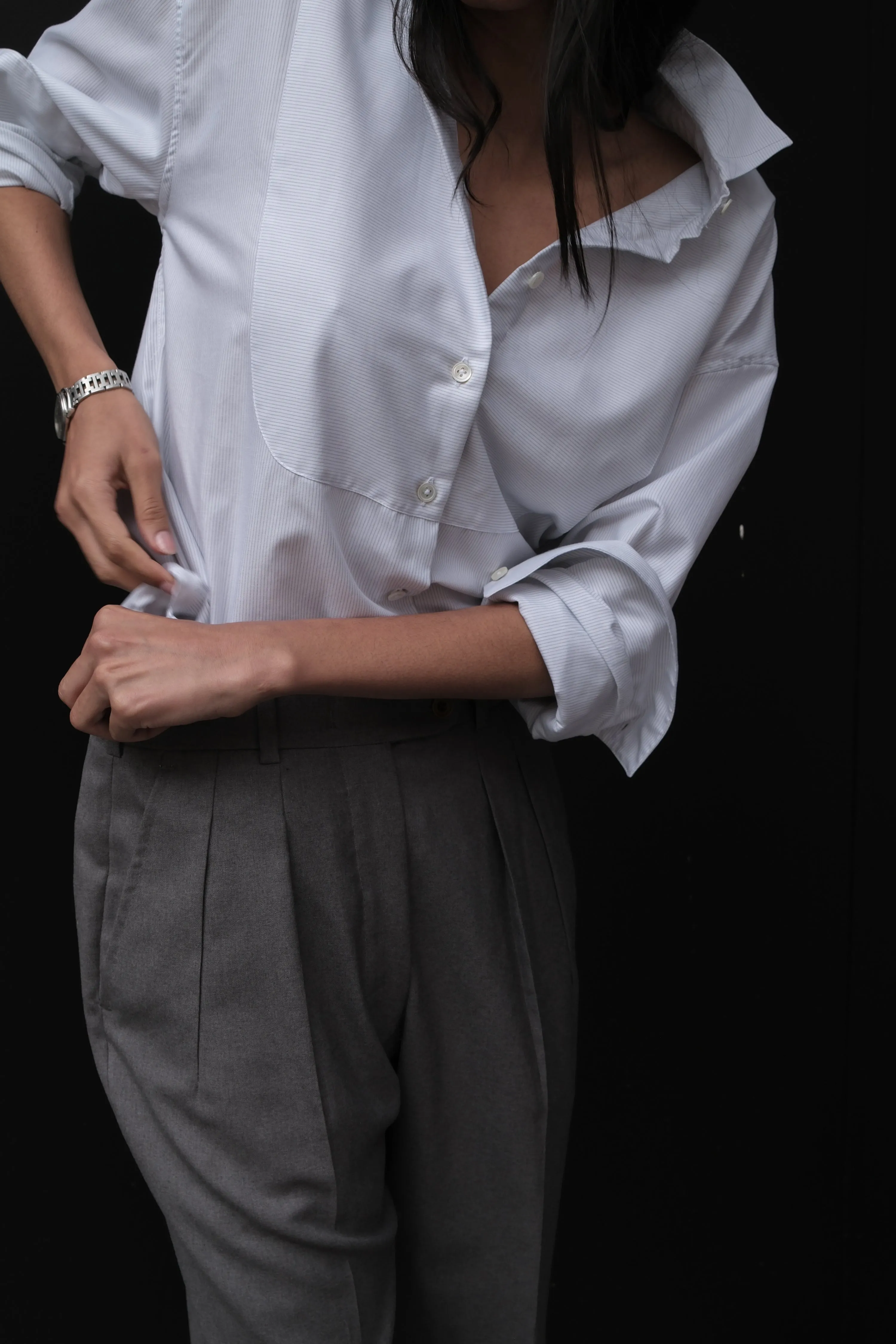 INES OVERSIZED SHIRT IN STRIPED COTTON CASHMERE sold by Chava Studio product image thumbnail 2