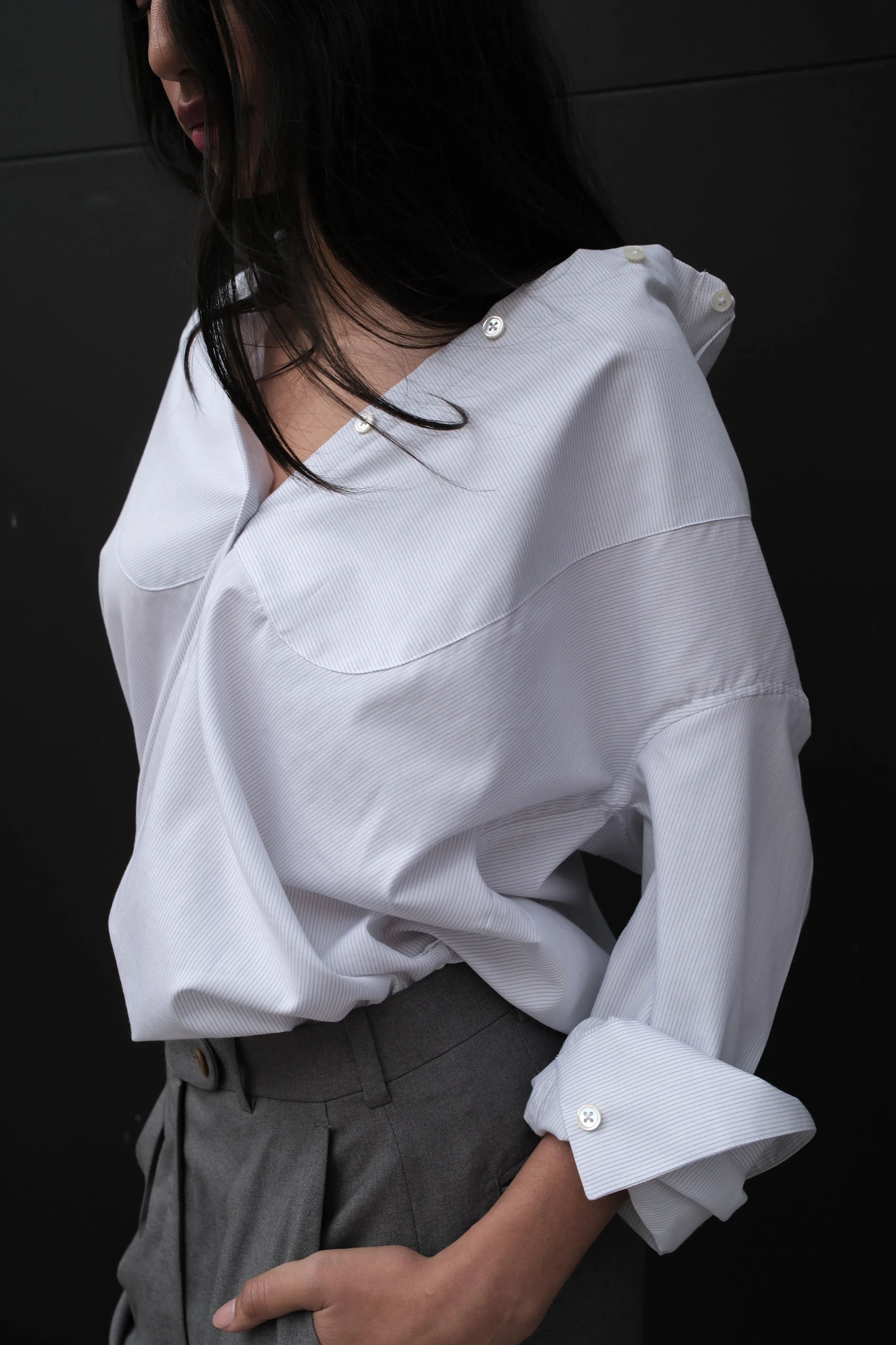 INES OVERSIZED SHIRT IN STRIPED COTTON CASHMERE sold by Chava Studio product image thumbnail 5