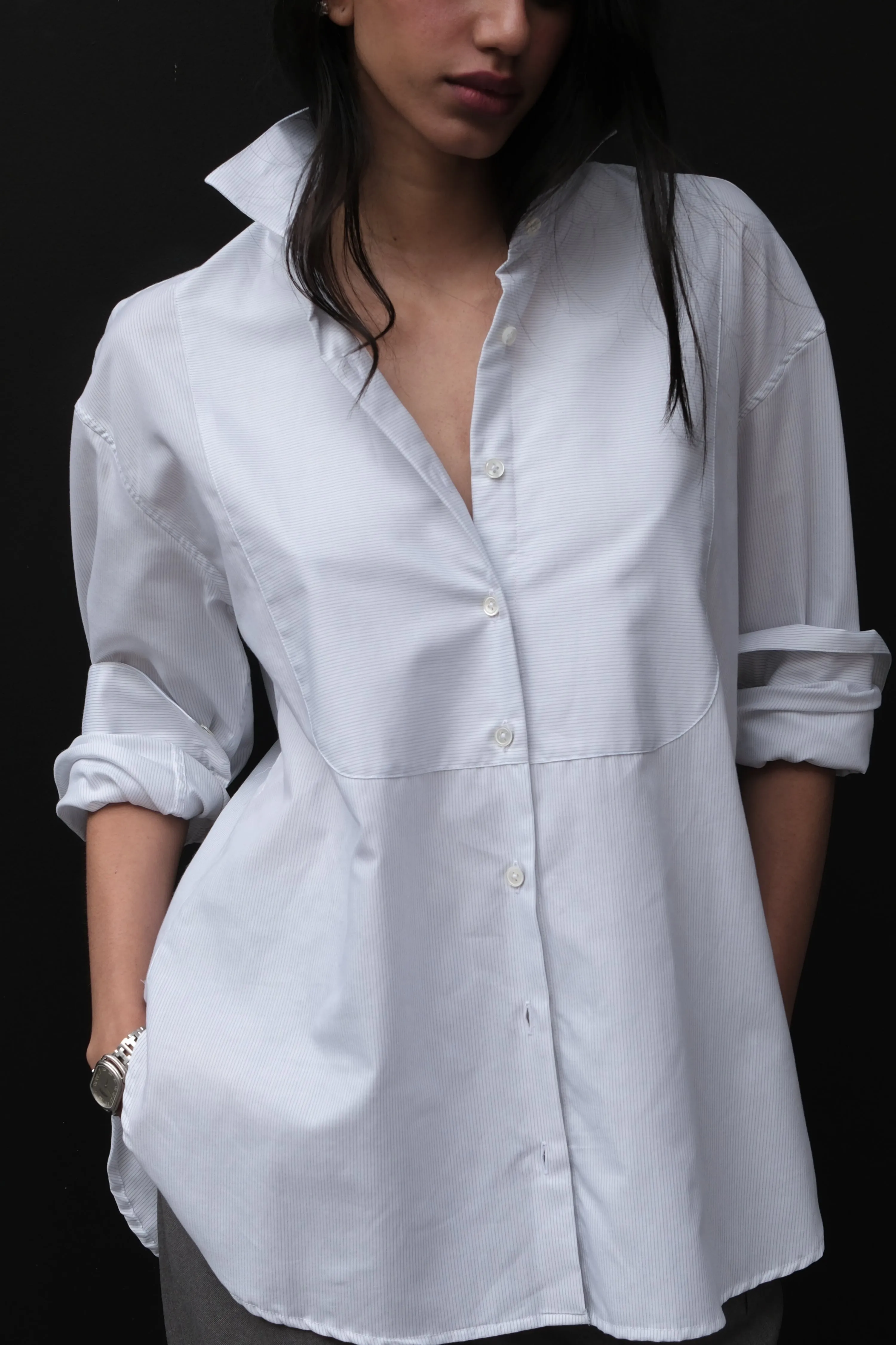 INES OVERSIZED SHIRT IN STRIPED COTTON CASHMERE sold by Chava Studio product image thumbnail 4