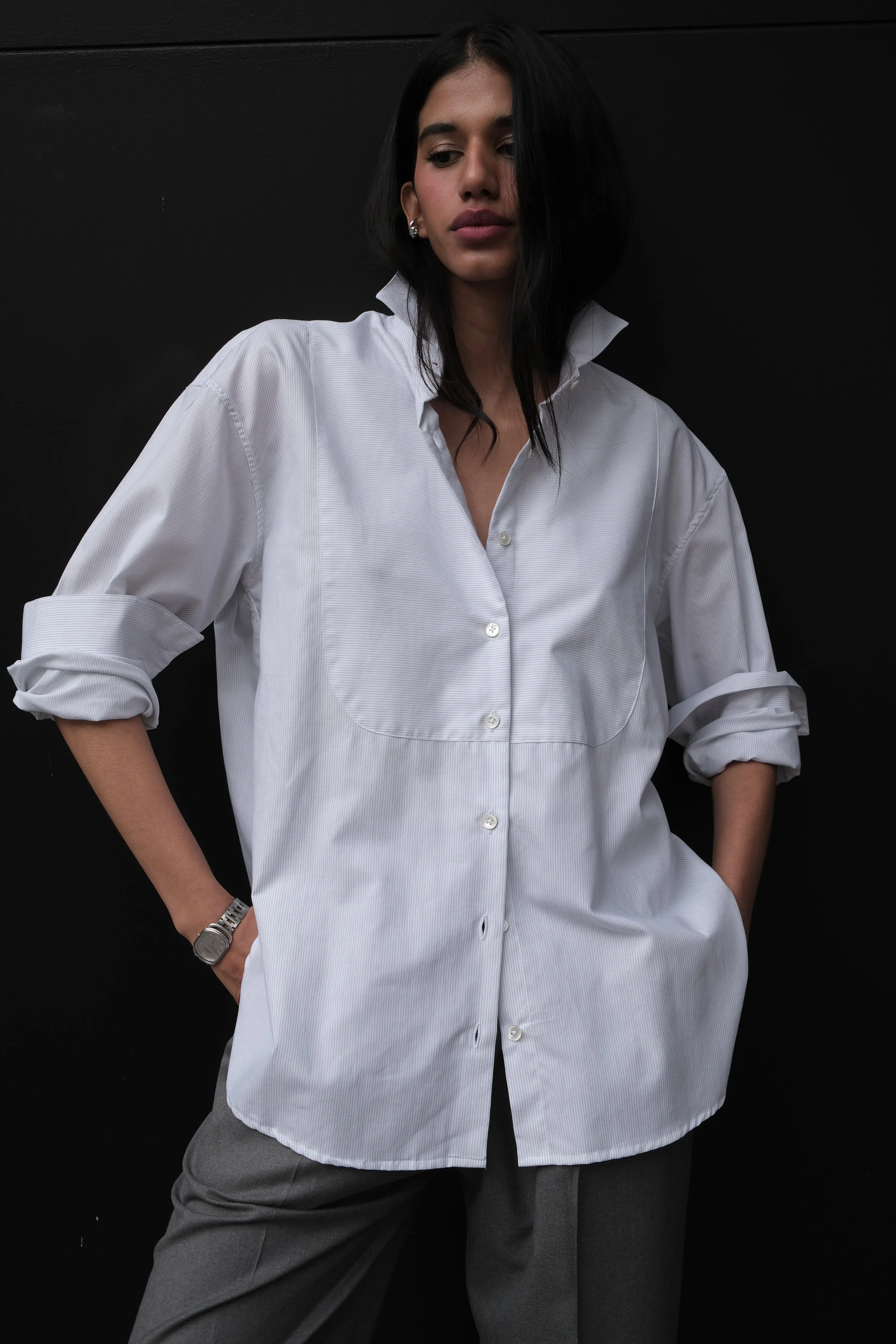 INES OVERSIZED SHIRT IN STRIPED COTTON CASHMERE sold by Chava Studio product image thumbnail 3
