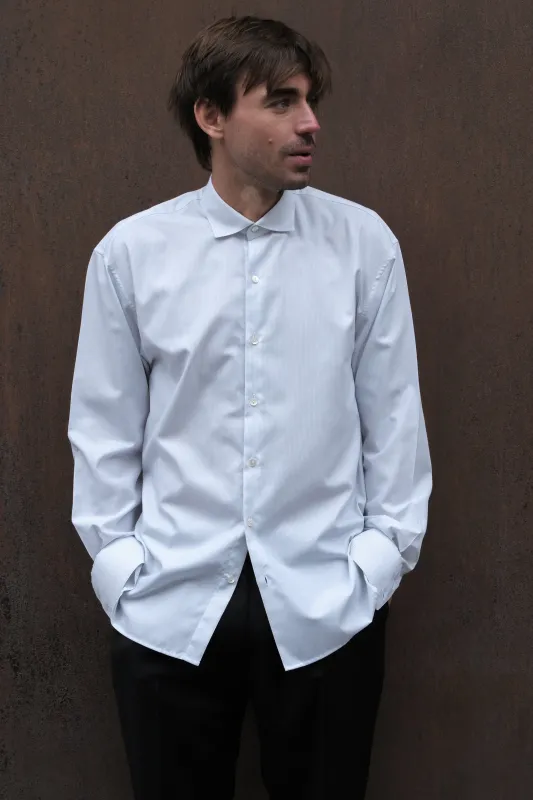 OVERSIZED SHIRT IN CASHMERE BLUE STRIPE made by Chava Studio