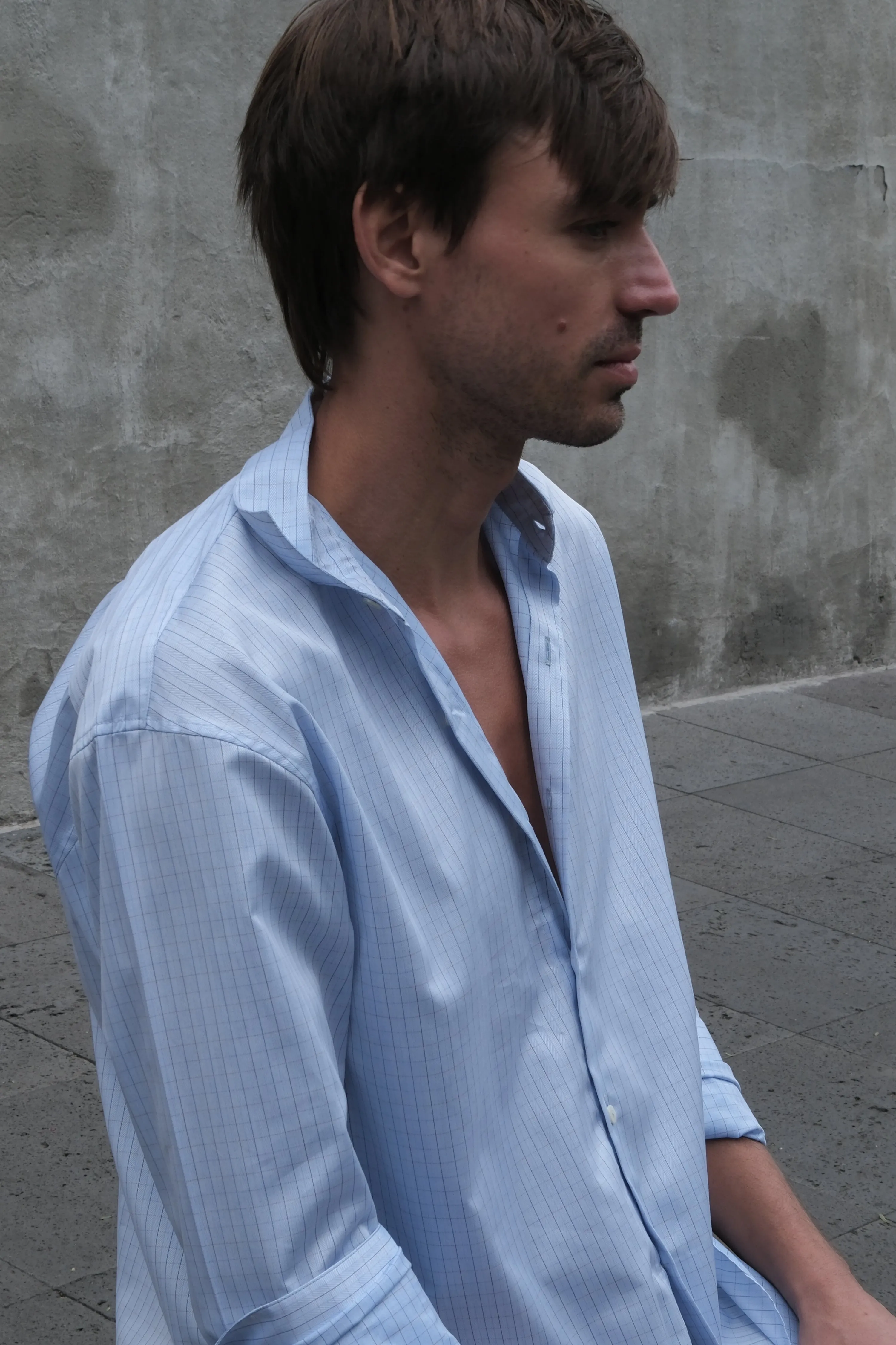 OVERSIZED SHIRT IN LIGHT CHECK STRIPE sold by Chava Studio product image thumbnail 4