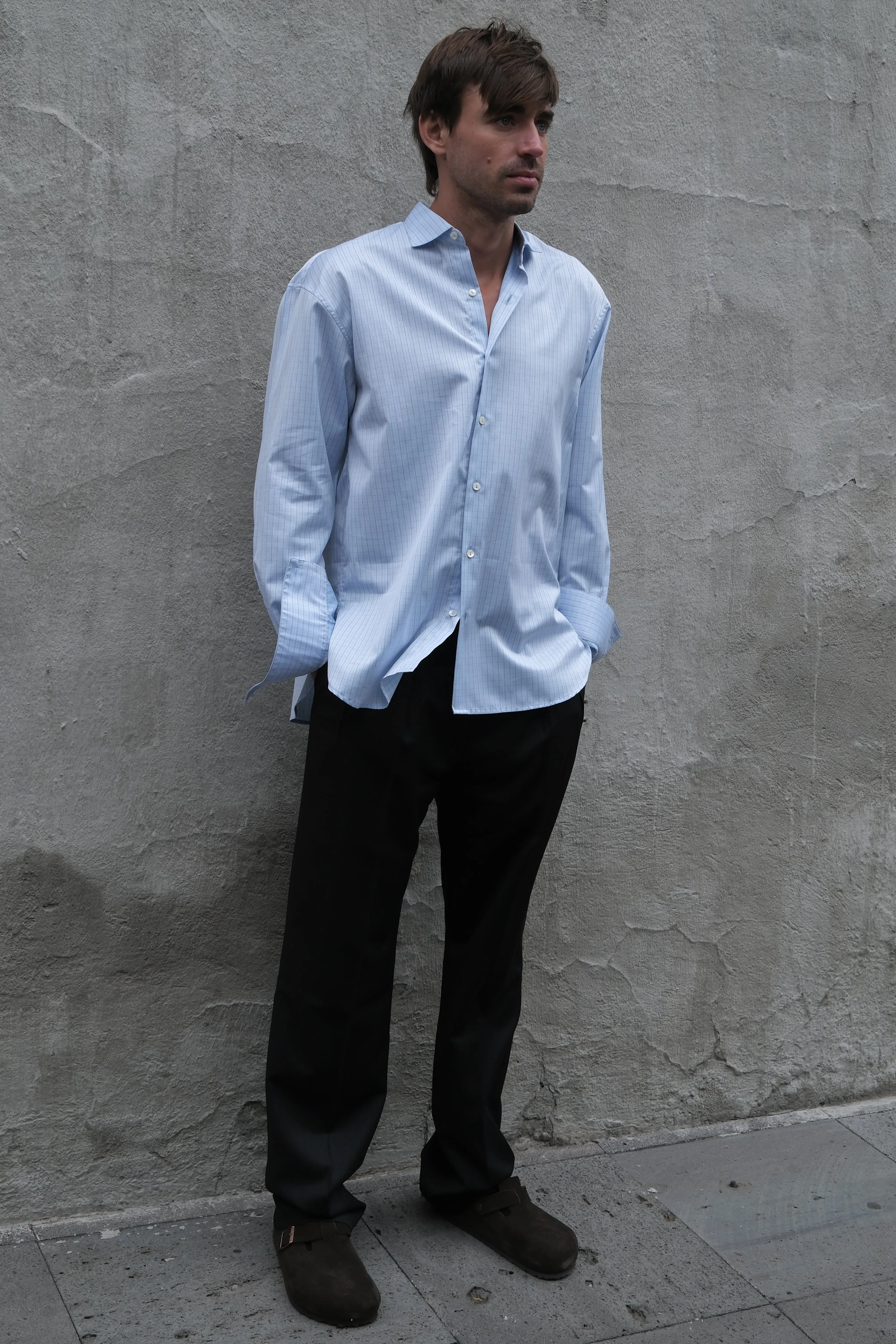 OVERSIZED SHIRT IN LIGHT CHECK STRIPE sold by Chava Studio