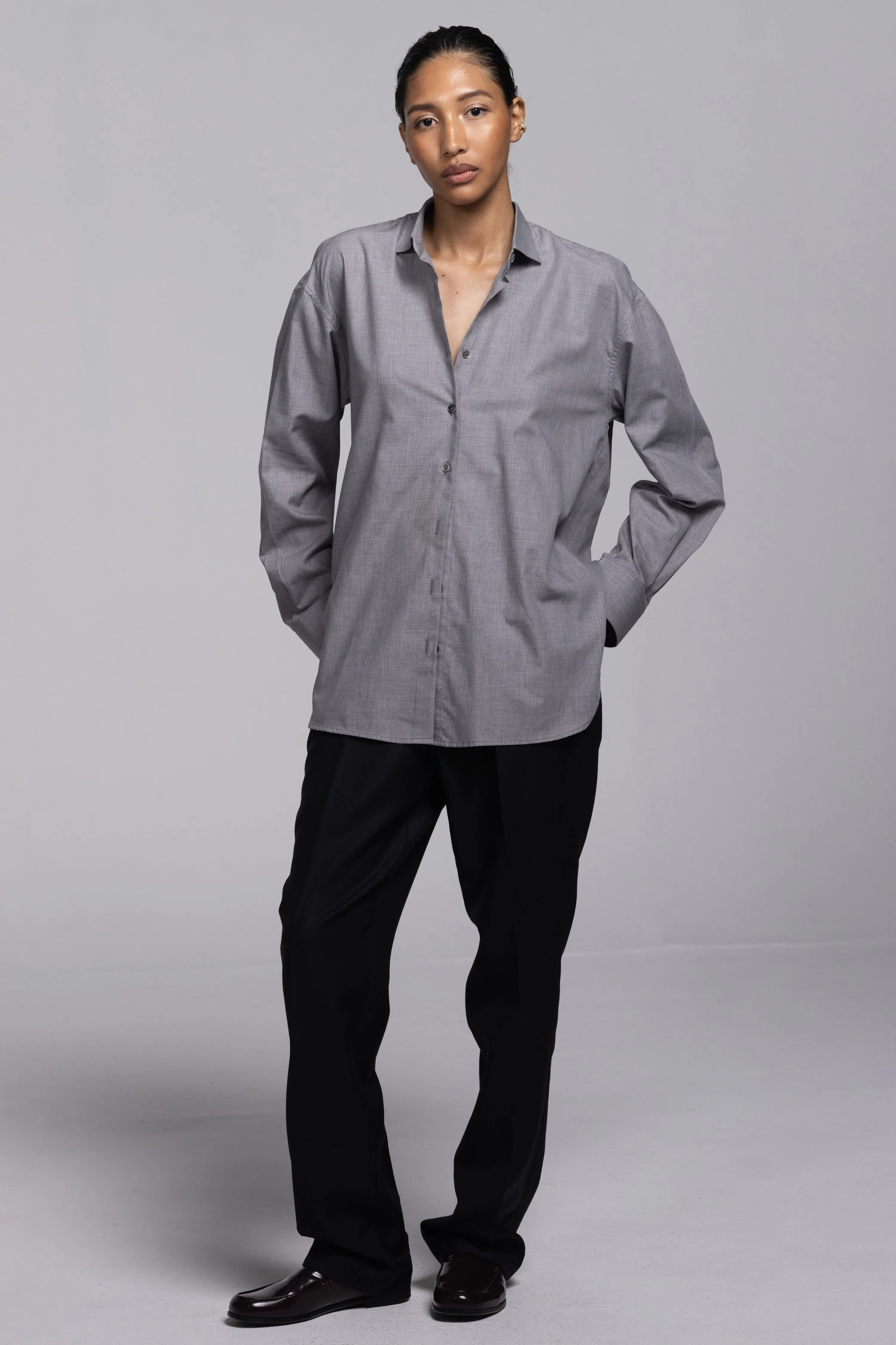 INES OVERSIZED SPLIT BACK SHIRT IN GRAY - ALUMO SWISS COTTON CASHMERE sold by Chava Studio product image thumbnail 3