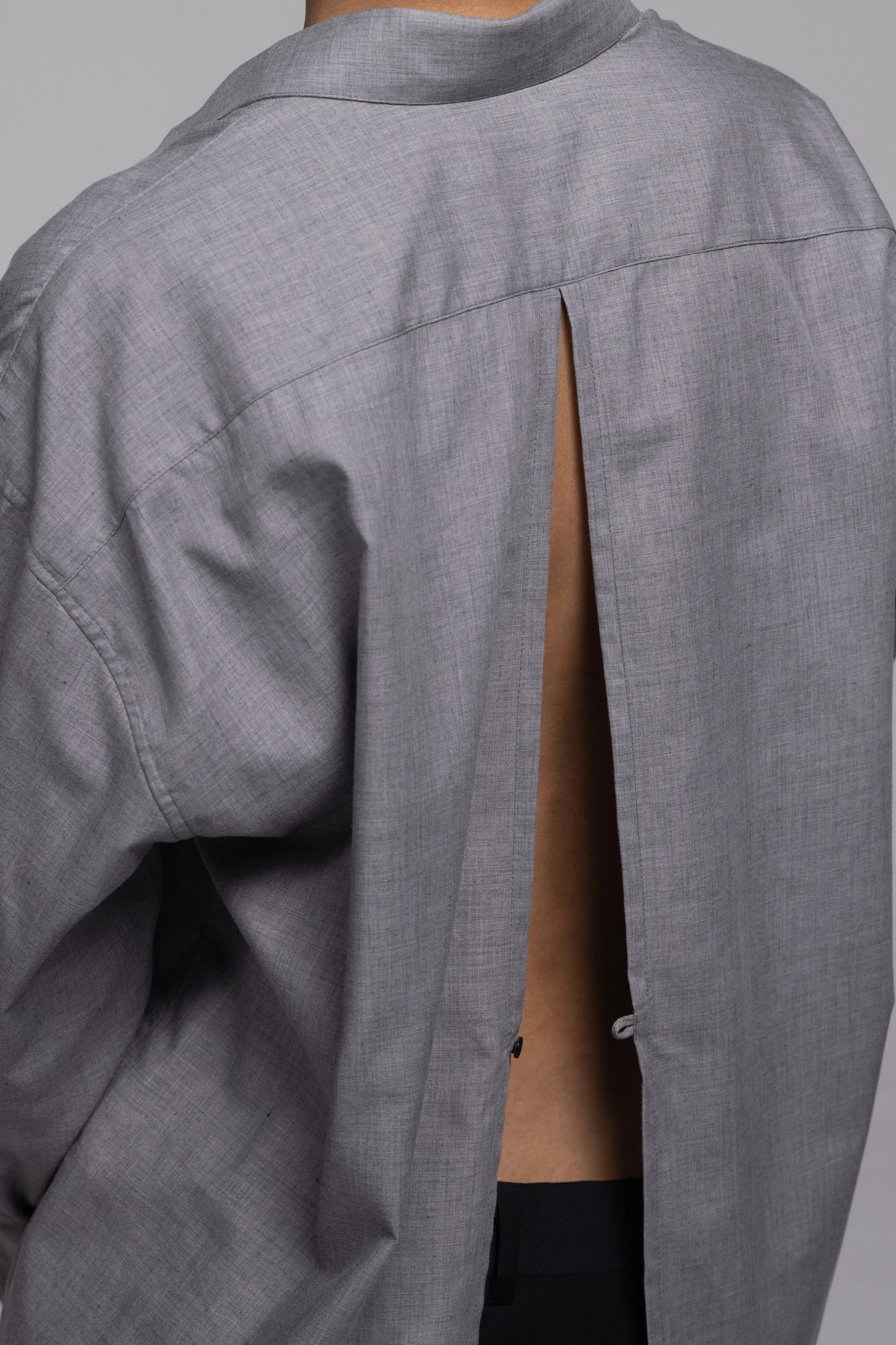 INES OVERSIZED SPLIT BACK SHIRT IN GRAY - ALUMO SWISS COTTON CASHMERE sold by Chava Studio product image thumbnail 4