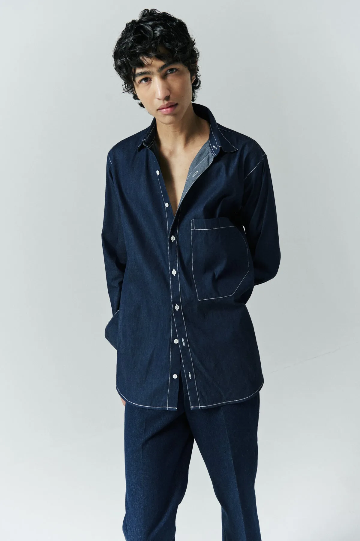 OVERSIZED DENIM SHIRT IN STONE WASH sold by Chava Studio product image thumbnail 2