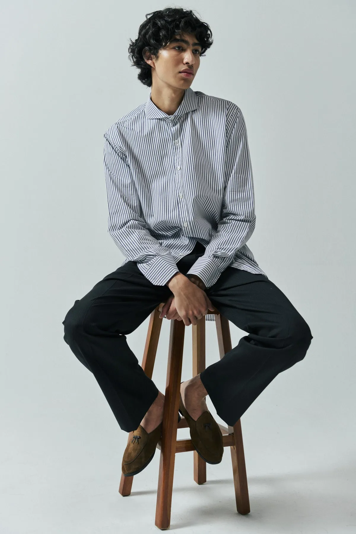 ELEGANT STRIPED SHIRT IN NAVY + WHITE sold by Chava Studio product image thumbnail 4