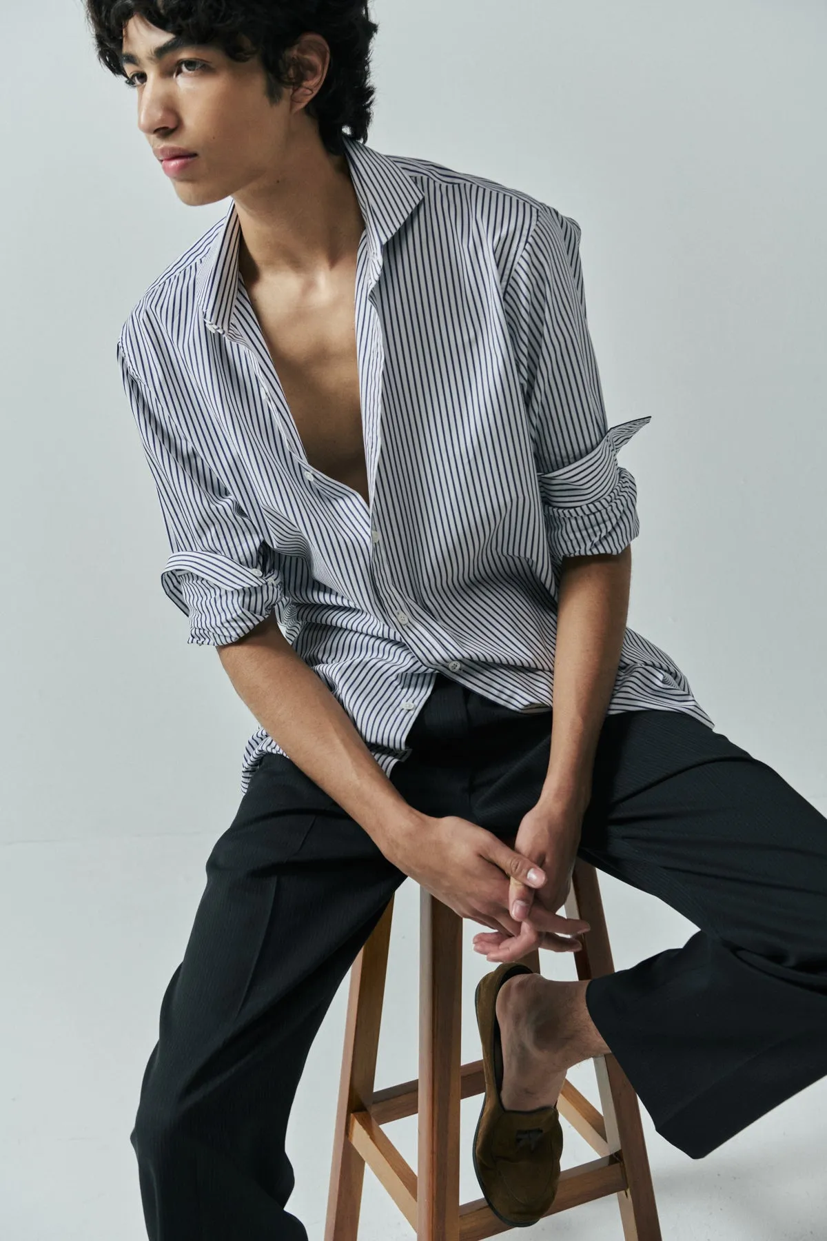 ELEGANT STRIPED SHIRT IN NAVY + WHITE sold by Chava Studio product image thumbnail 2
