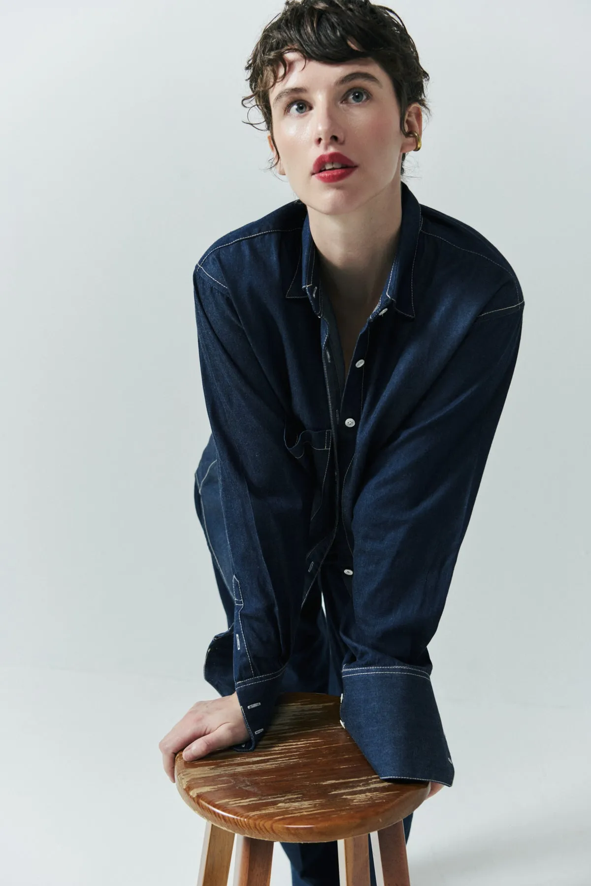 ELISA OVERSIZED DENIM SHIRT IN STONE WASH sold by Chava Studio product image thumbnail 2
