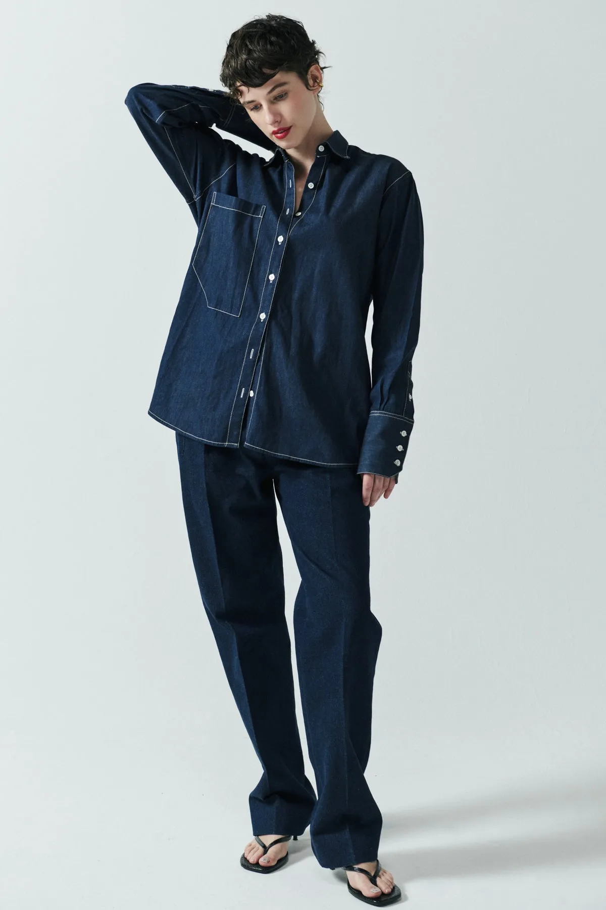 ELISA OVERSIZED DENIM SHIRT IN STONE WASH sold by Chava Studio product image thumbnail 5