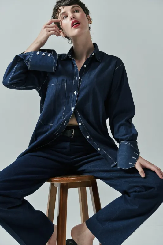 ELISA OVERSIZED DENIM SHIRT IN STONE WASH sold by Chava Studio