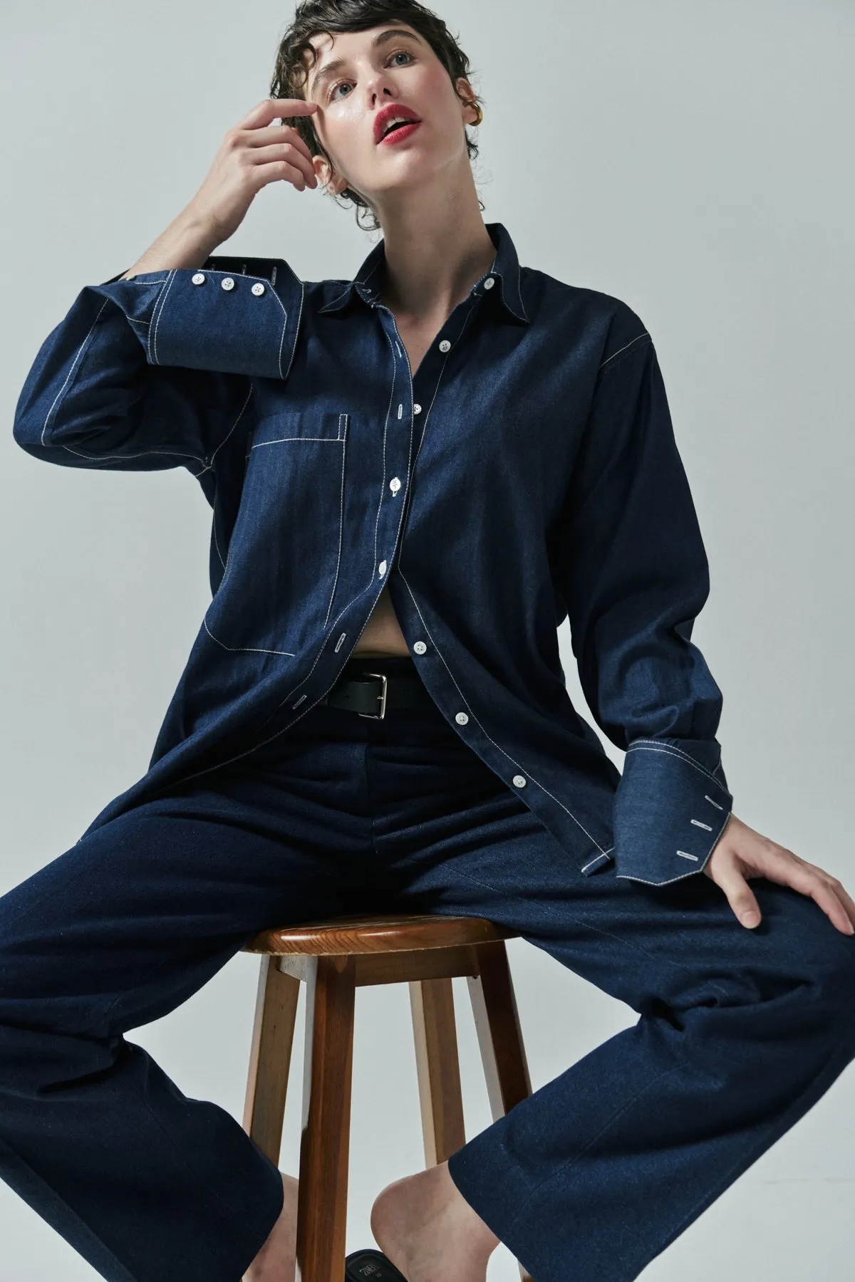ELISA OVERSIZED DENIM SHIRT IN STONE WASH sold by Chava Studio