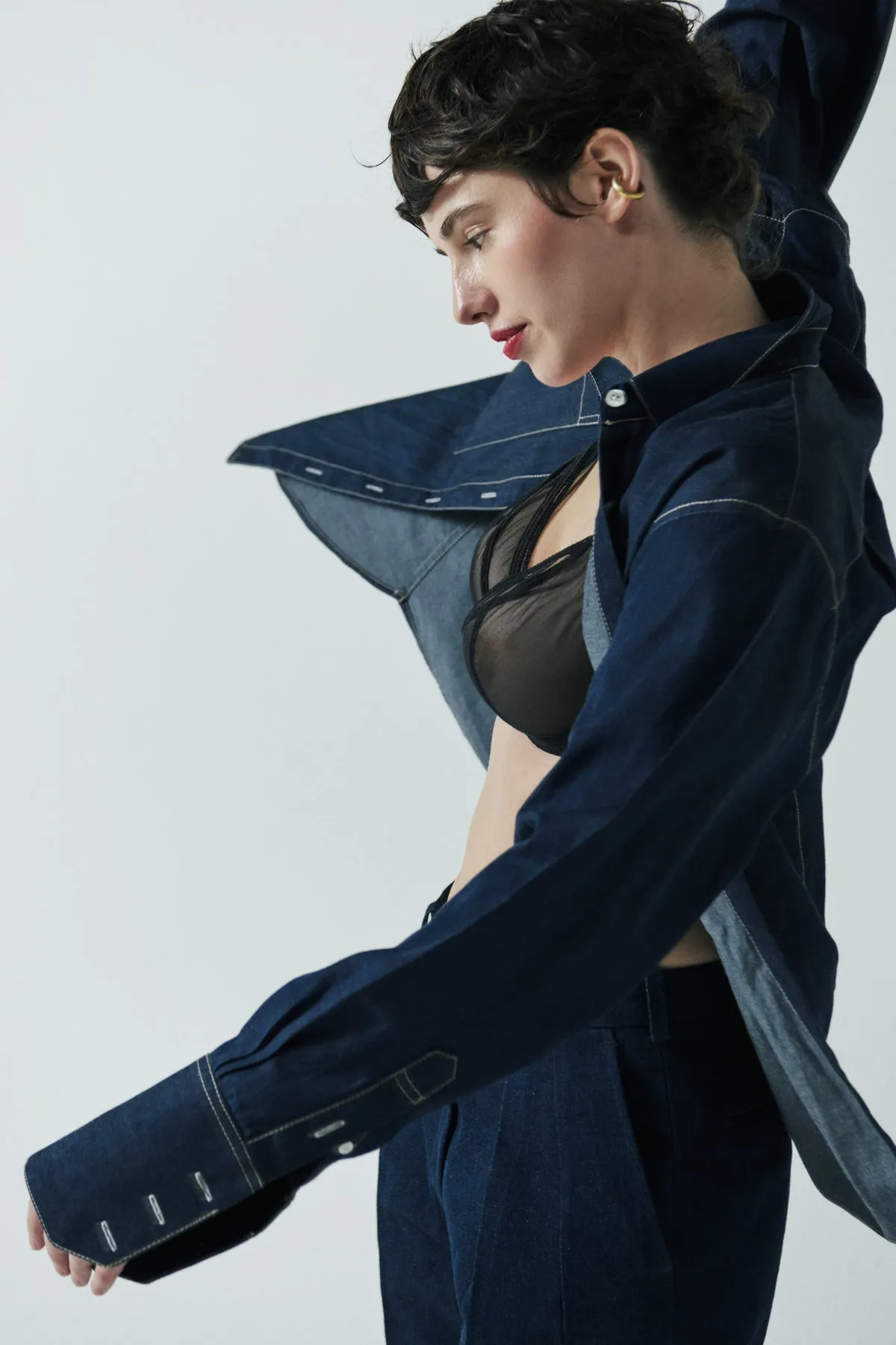 ELISA OVERSIZED DENIM SHIRT IN STONE WASH sold by Chava Studio product image thumbnail 4