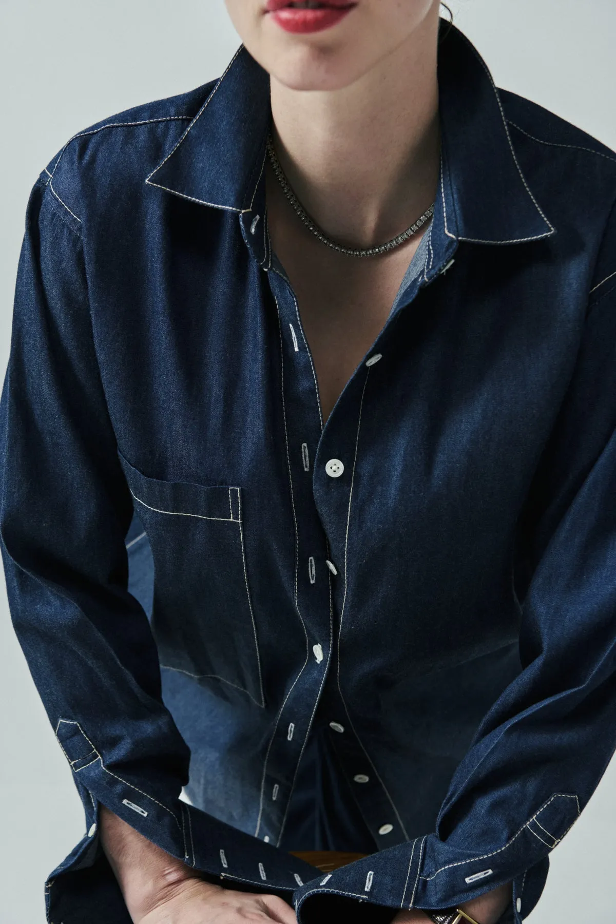 ELISA OVERSIZED DENIM SHIRT IN STONE WASH sold by Chava Studio product image thumbnail 3