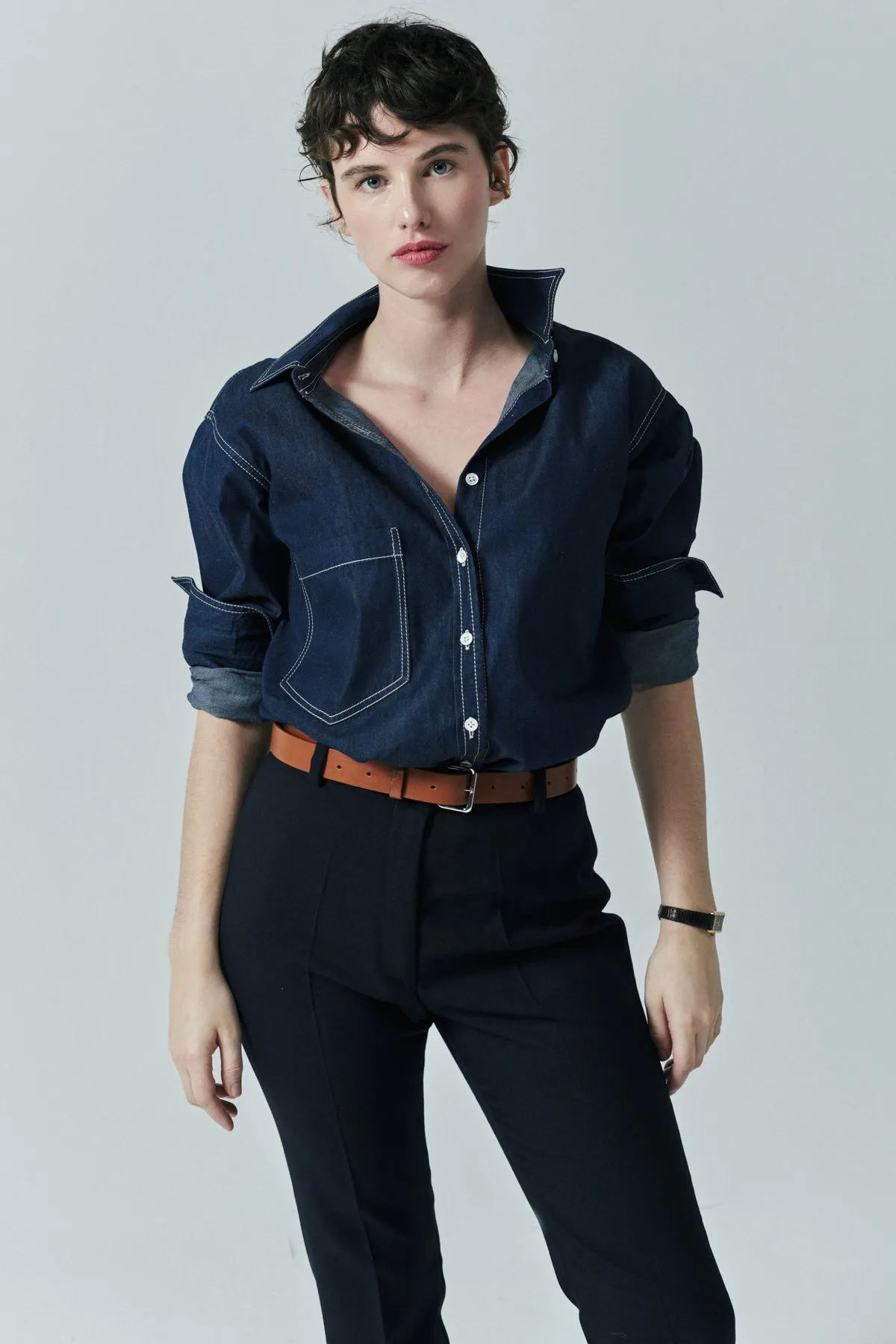LEA RELAXED BUTTON-DOWN IN STONE WASH - IBIEFFE ITALIAN DENIM sold by Chava Studio product image thumbnail 3