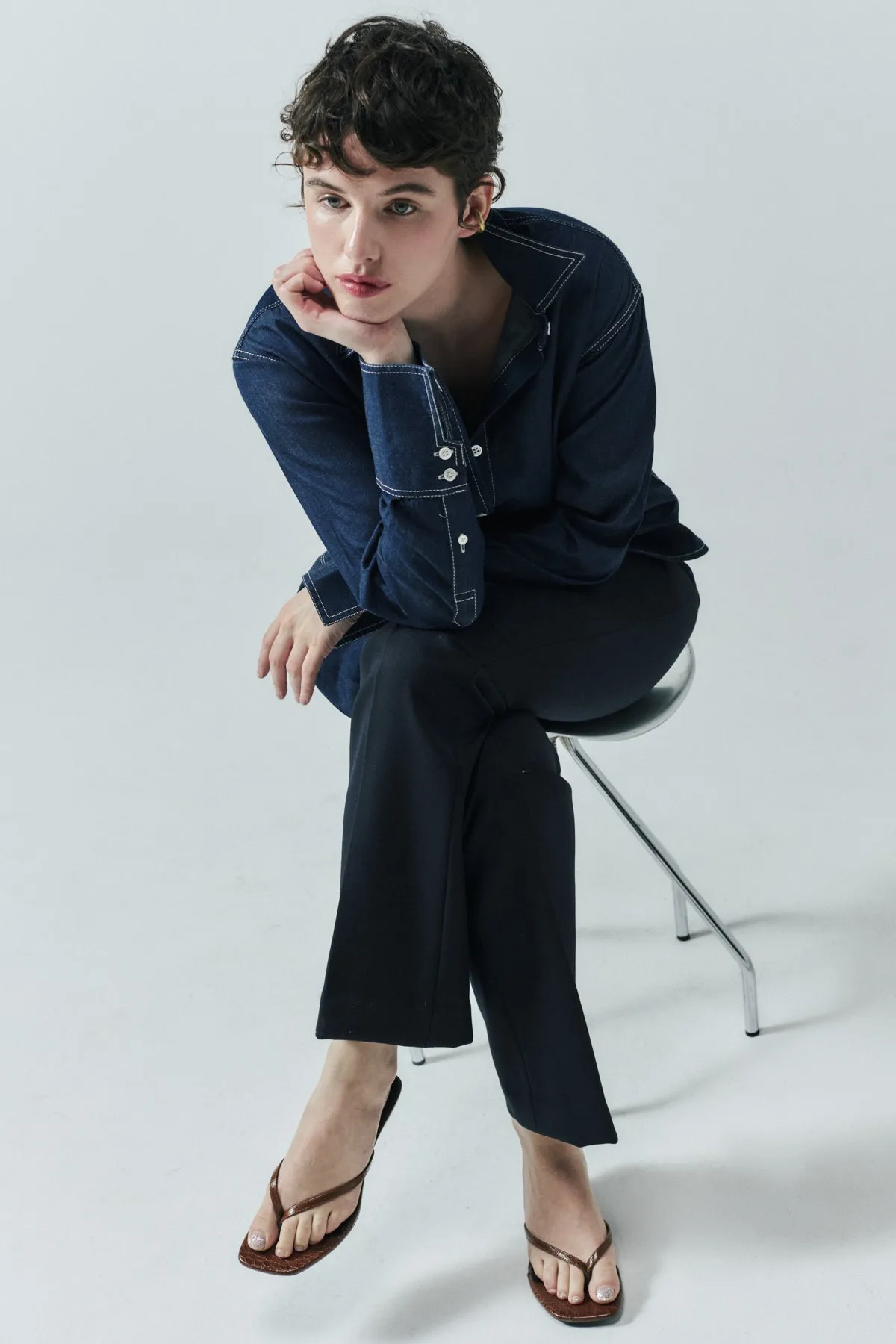 LEA RELAXED BUTTON-DOWN IN STONE WASH - IBIEFFE ITALIAN DENIM sold by Chava Studio product image thumbnail 2