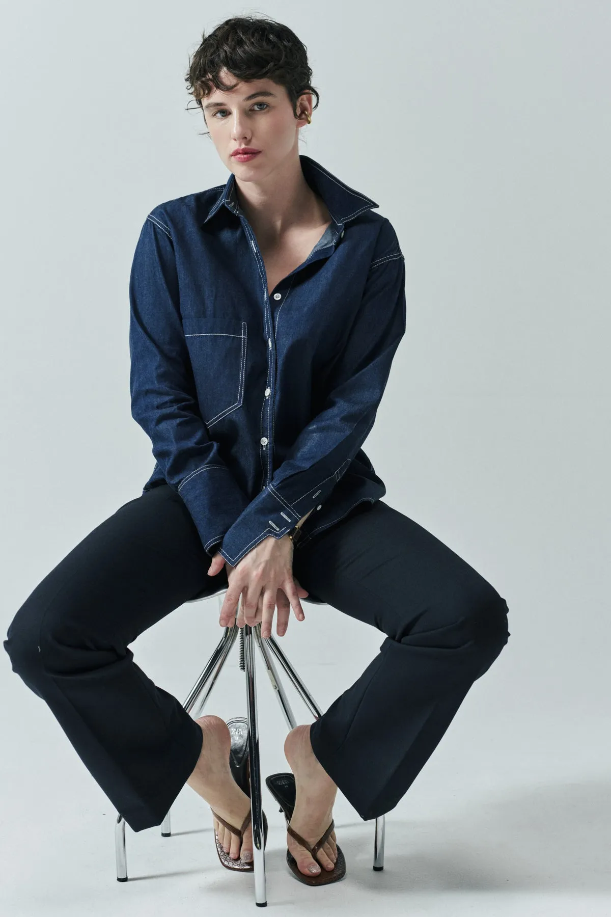 LEA RELAXED BUTTON-DOWN IN STONE WASH - IBIEFFE ITALIAN DENIM sold by Chava Studio