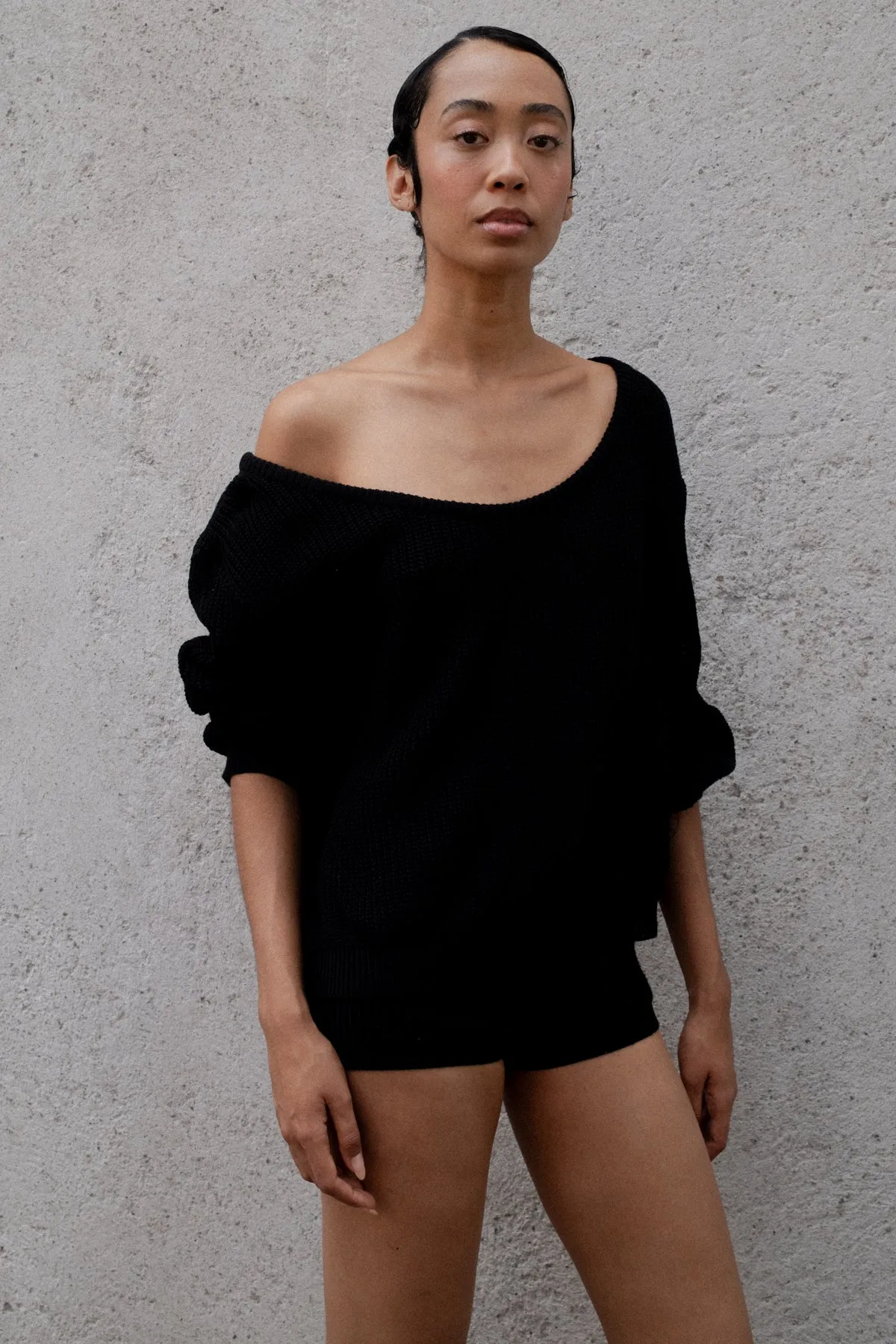 KNIT BALLET SWEATER IN BLACK RECYCLED COTTON sold by Chava Studio