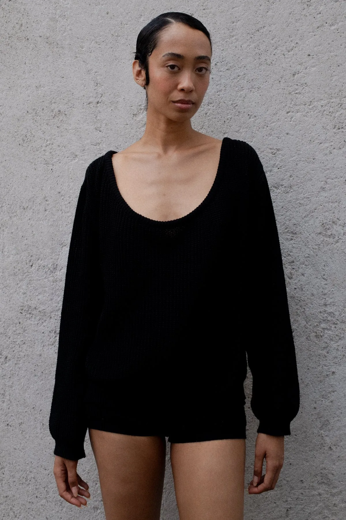 KNIT BALLET SWEATER IN BLACK RECYCLED COTTON sold by Chava Studio product image thumbnail 4