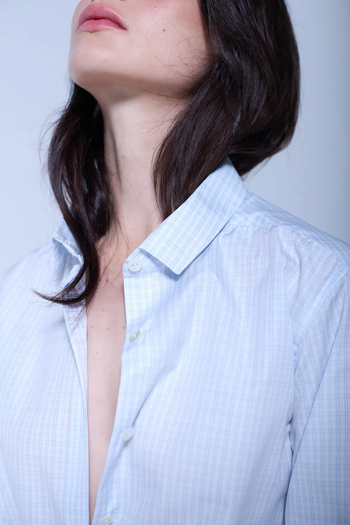 KARLA SLIM BUTTON-DOWN IN LIGHT BLUE CHECK sold by Chava Studio product image thumbnail 2