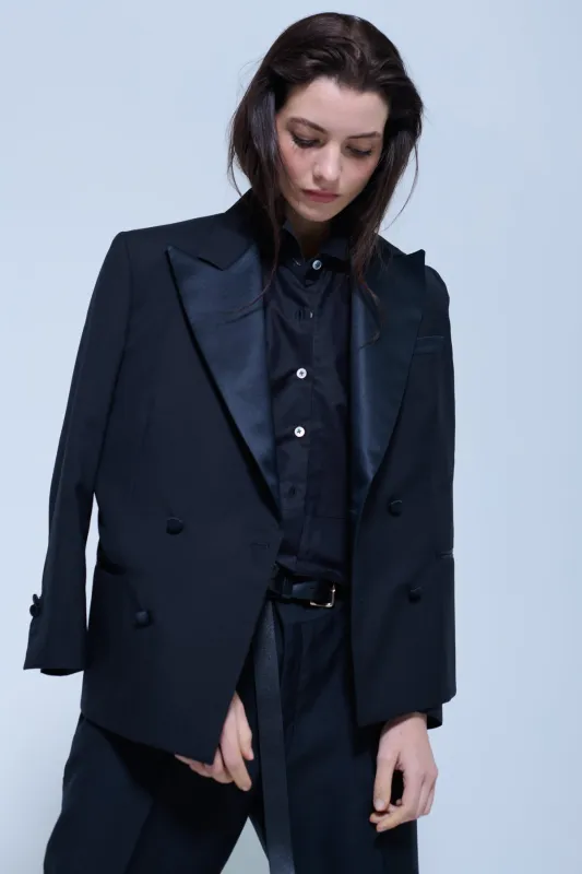 CROPPED DOUBLE BREASTED TUXEDO JACKET made by Chava Studio