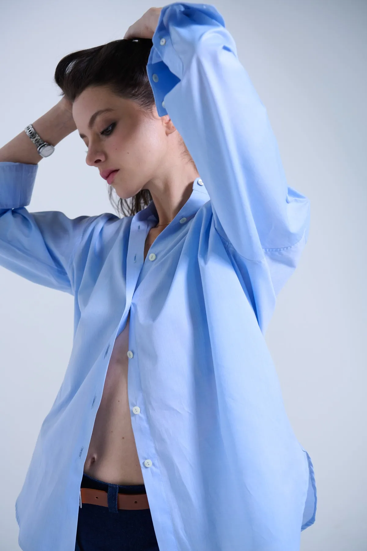 INES OVERSIZED SHIRT IN LIGHTWEIGHT BLUE POPLIN sold by Chava Studio product image thumbnail 4