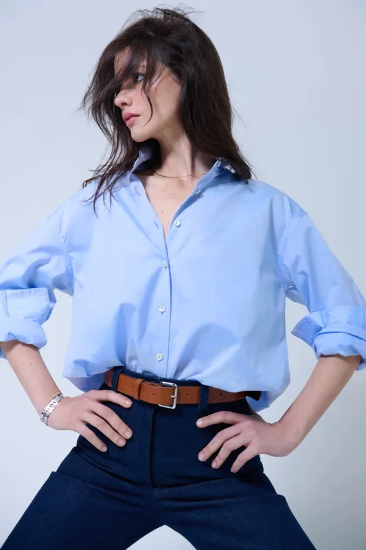 INES OVERSIZED SHIRT IN LIGHTWEIGHT BLUE POPLIN made by Chava Studio