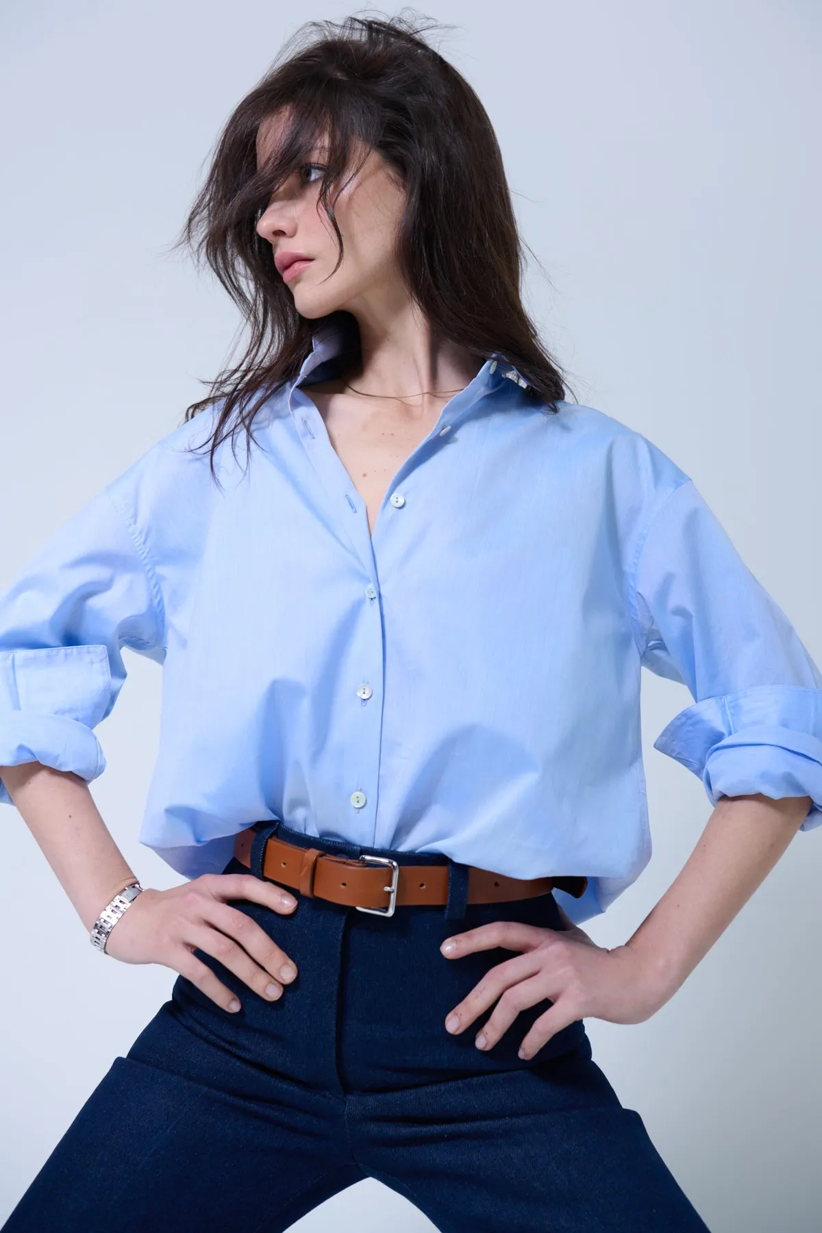INES OVERSIZED SHIRT IN LIGHTWEIGHT BLUE POPLIN sold by Chava Studio