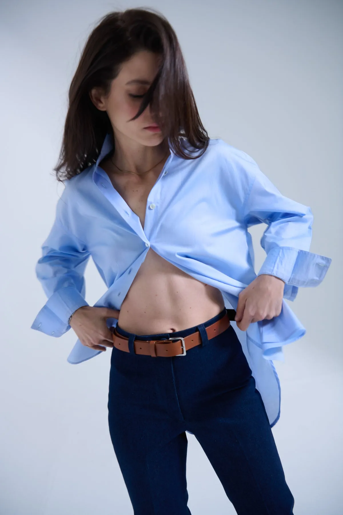 INES OVERSIZED SHIRT IN LIGHTWEIGHT BLUE POPLIN sold by Chava Studio product image thumbnail 3
