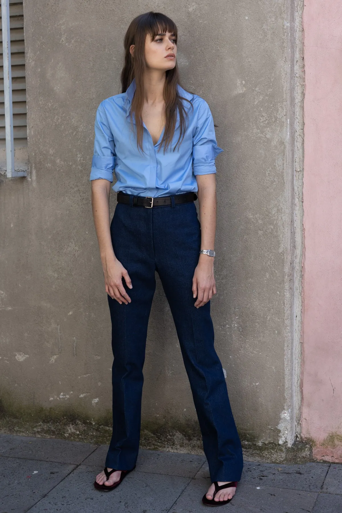 DENIM HIGH-WAISTED JEAN IN DARK RINSE sold by Chava Studio product image thumbnail 4