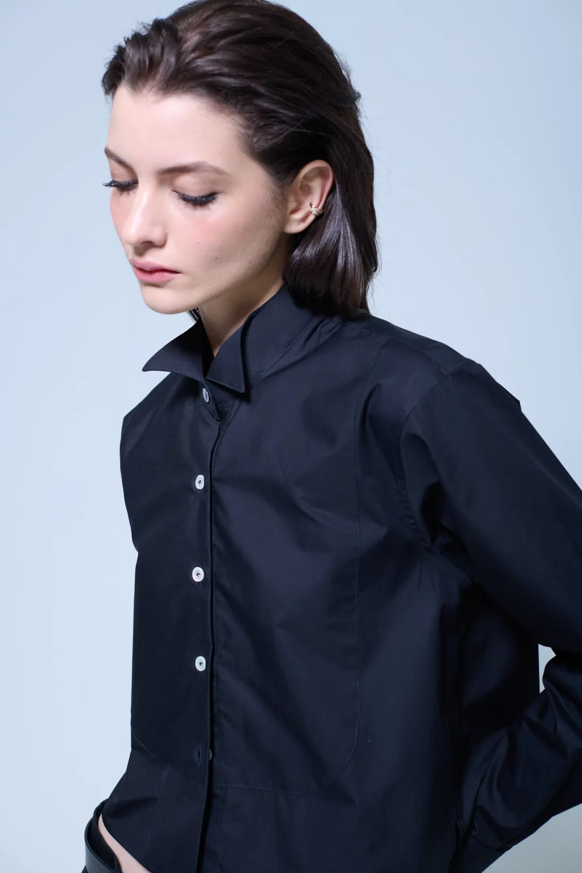 CROPPED TUXEDO SHIRT IN BLACK sold by Chava Studio product image thumbnail 3