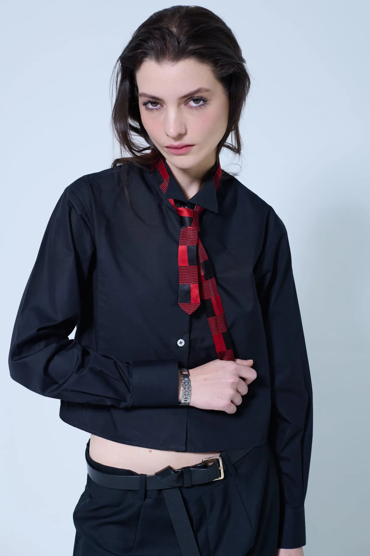 CROPPED TUXEDO SHIRT IN BLACK sold by Chava Studio product image thumbnail 2